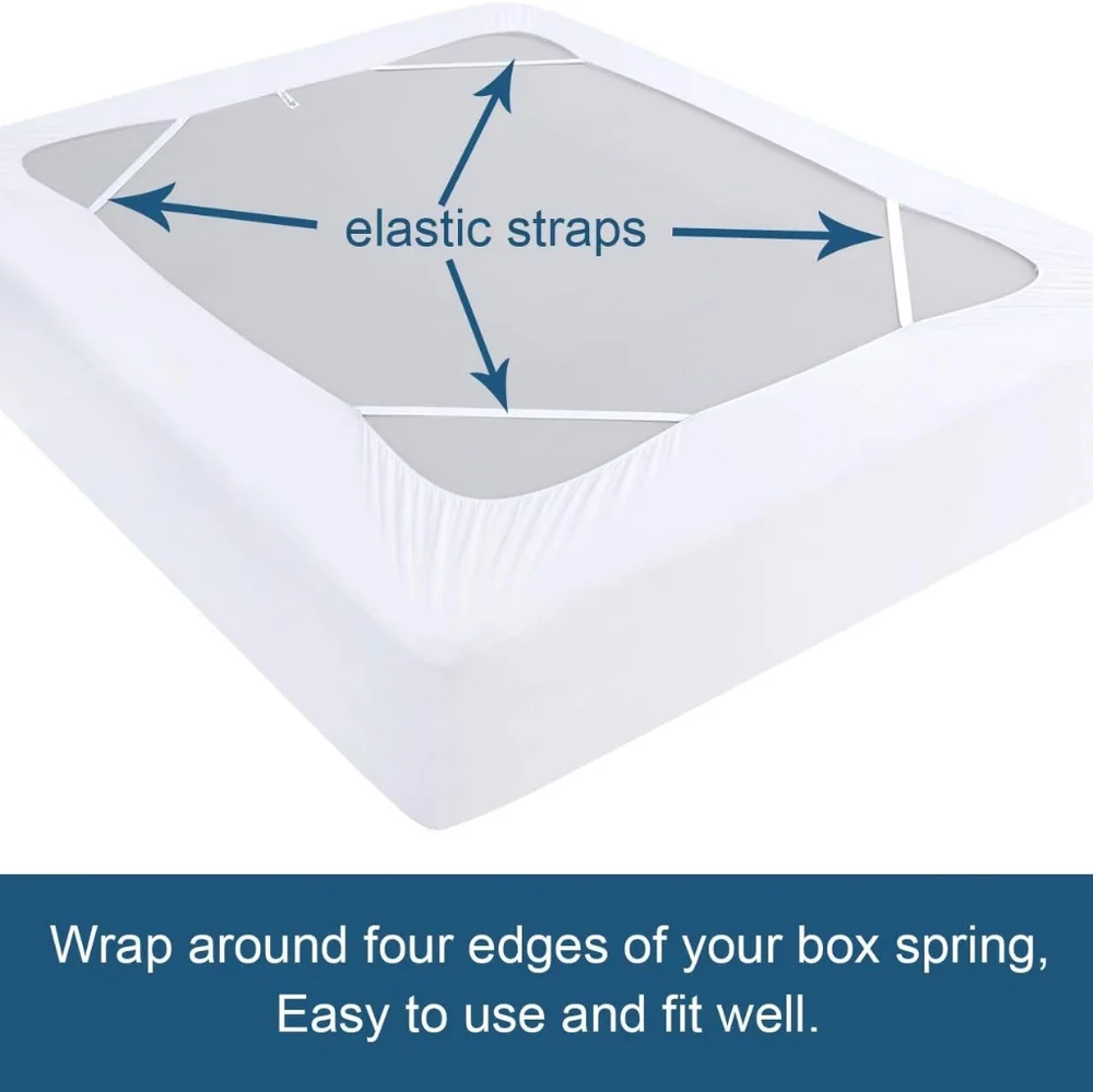 Box Spring Cover Queen Size, Elastic Fabric Wrap Around 4 Sides Bed Skirt, Sleek